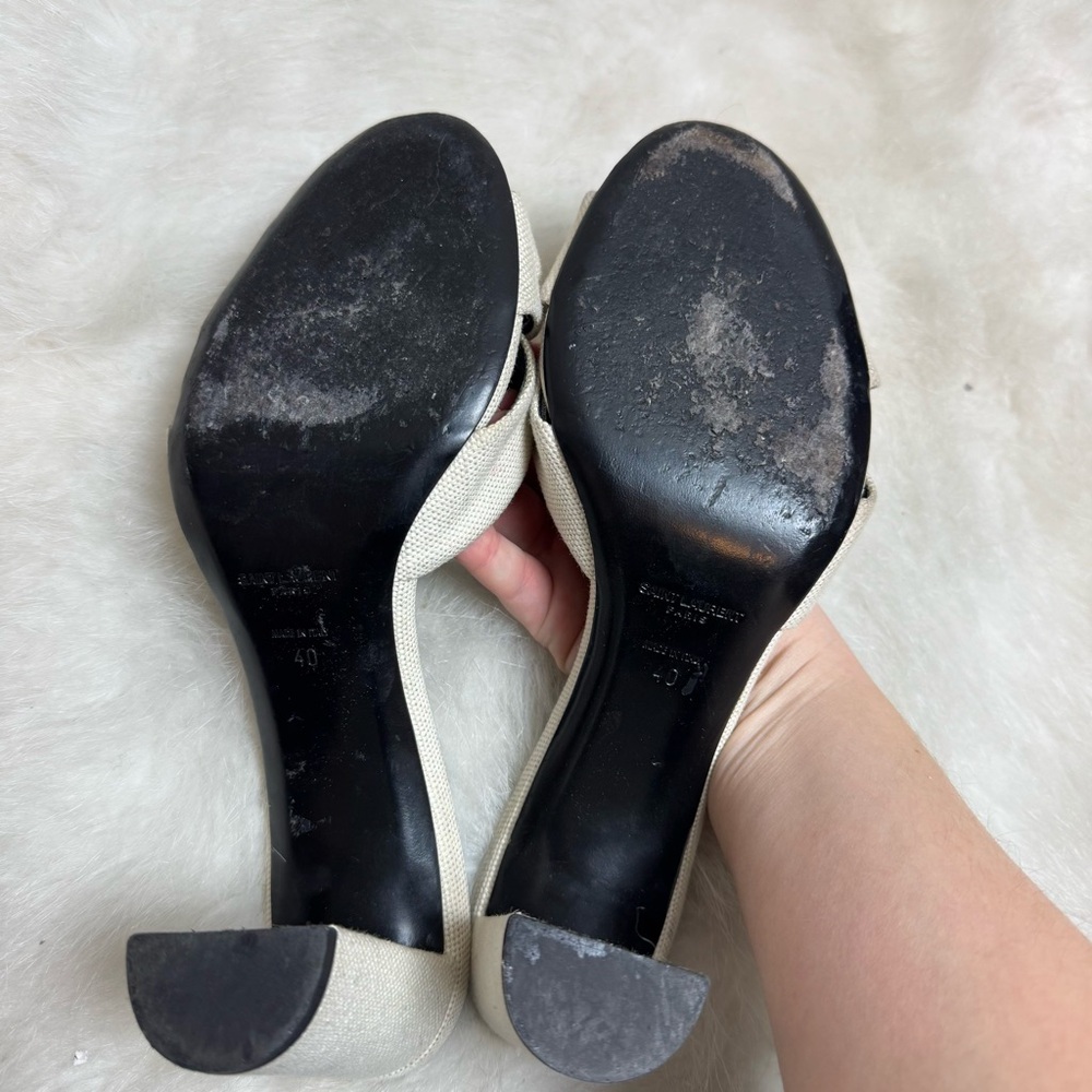 Saint Laurent Bianca Knot Tie Block Heel Slide on Sandals - Picture 8 of 10